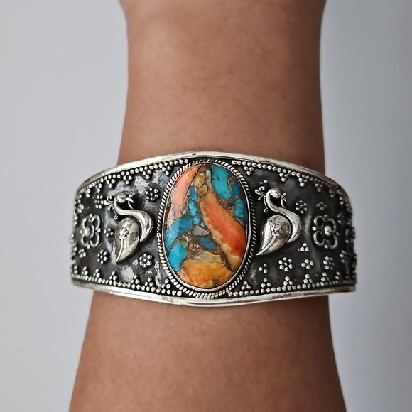 Spiny Turquoise Open Cuff Bangle - Picture 1 of 8